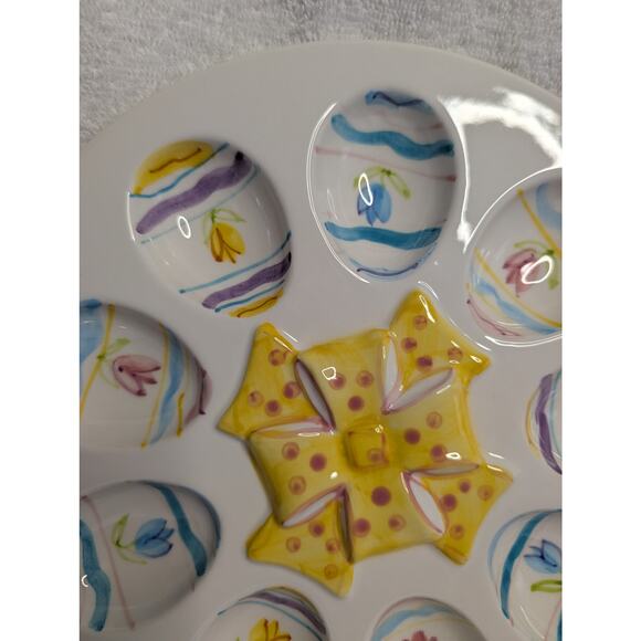World Bazaar's Inc. Dining Serveware, Easter Pastel Tulips Deviled Eggs Platter - Picture 8 of 9